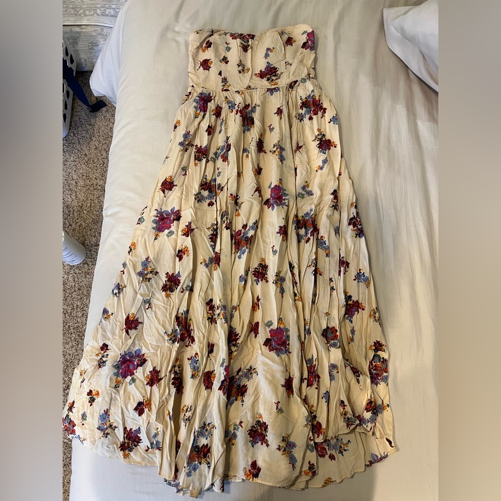 Free People Floral & Cream Midi Strapless Dress